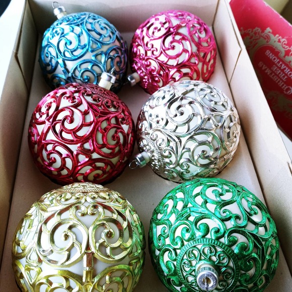 Shiny Brite Max Eckardt Christmas Ornaments Italy 12 Colorful Ball Swirls (cb7) - Picture 8 of 9